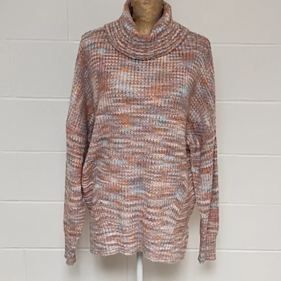 SO  XL Pastel Chunky Knit Mock Cowl Neck Sweater Tunic Side Slits - Picture 1 of 11